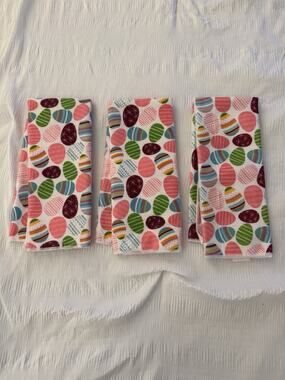 Lot of 3 Easter Dish Towels Egg Pink Multicolor Holiday Festive Home Kitchen